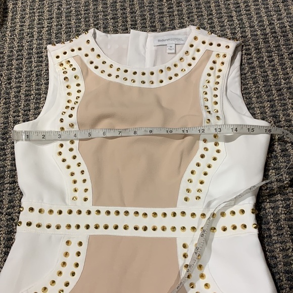 Finders Keepers One More Try Feminin Gold Studded Short Dress White Blush Sz M - Picture 14 of 14